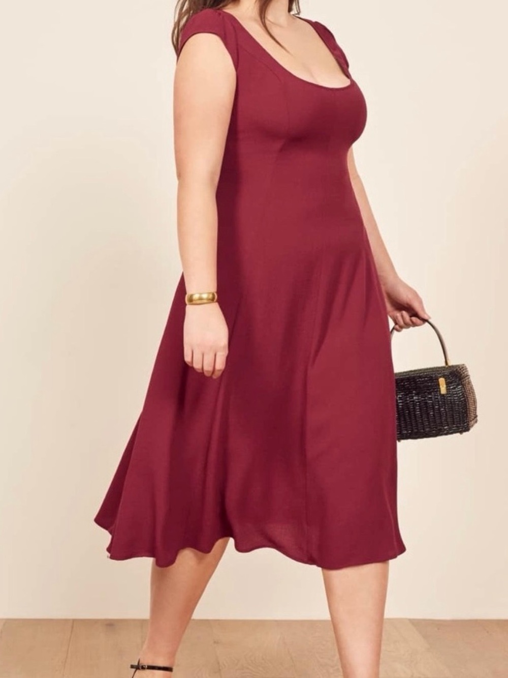 Reformation Scoop Neck Midi Dress in Burgundy - Size 0